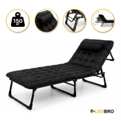 Розкладне ліжко (розкладачка) з оксамитовим матрацом і подушкою LEOBRO Black (LB-FB-A3-BLK)