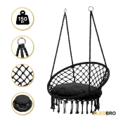 Підвісне плетене крісло-гойдалка LEOBRO Boho XL 80 см Black з подушкою (LB-1105)