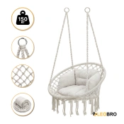 Підвісне плетене крісло-гойдалка LEOBRO Boho Deluxe XL 80 см Cream (LB-1112)
