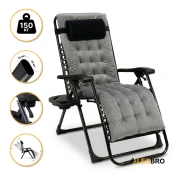 Розкладний посилений шезлонг до 150 кг LEOBRO Zero Gravity Premium Plus Grey з велюровим матрацом (LB-ZGC-K3-GRY)