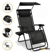 Розкладне крісло шезлонг з козирком LEOBRO Zero Gravity Black (LB-ZGC-H1-BLK)