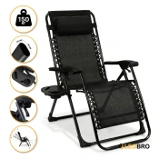 Розкладне крісло шезлонг LEOBRO Zero Gravity Premium Black (LB-ZGC-G2-BLK)