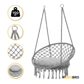 Підвісне плетене крісло-гойдалка LEOBRO Boho XL 80 см Grey з подушкою (LB-1107)