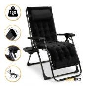 Раскладной усиленный шезлонг до 150 кг LEOBRO Zero Gravity Premium Plus Black с велюровым матрасом (LB-ZGC-K3-BLK)