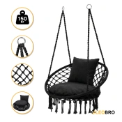 Підвісне плетене крісло-гойдалка LEOBRO Boho Comfort XL 80 см Black (LB-1108)