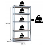 Стеллаж LEOBRO Premium 180 х 90 х 40 см, 175кг/полка, 5 полок (LB-R175-GAN)
