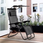 Розкладне крісло шезлонг LEOBRO Zero Gravity Black з козирком (LB-ZGC-T1-BLK)