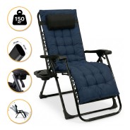 Розкладне крісло шезлонг LEOBRO Zero Gravity Premium Plus Dark Navy Blue (LB-ZGC-K2-DNB)