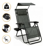 Розкладне крісло шезлонг із козирком LEOBRO Zero Gravity Dark Grey (LB-ZGC-H1-DGR)