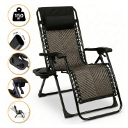 Раскладное кресло шезлонг LEOBRO Zero Gravity Premium Brown Rattan (LB-ZGC-G2-RB)