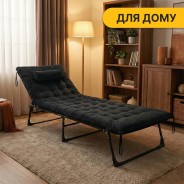 Раскладная кровать (раскладушка) с бархатным матрасом и подушкой LEOBRO Black (LB-FB-A3-BLK)
