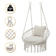 Підвісне плетене крісло-гойдалка LEOBRO Boho Comfort XL 80 см Cream (LB-1109)