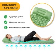 Надувний похідний килимок матрац LEOBRO Air Mat 190 x 60 см Green (LB-1095)