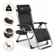 Посилений шезлонг до 150 кг LEOBRO Zero Gravity Premium Brown Rattan (LB-1119)