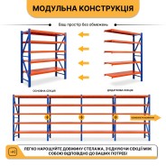 Металевий стелаж LEOBRO Premium Pro 200 х 200 х 50 см, 300кг/полиця, 5 полиць (LB-R133)