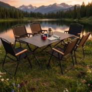 Комплект туристичний - LEOBRO Camp Black XL 117х59х41 см та 6 крісел Camp Black L 