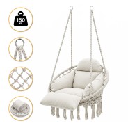 Подвесное плетеное кресло-качалка LEOBRO Boho Deluxe Pro XL 80 см Cream (LB-1143)