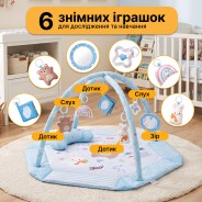 Дитячий розвивальний килимок 4 в 1 "Ведмедик і зайчик Hello" блакитний з кульками LEOBRO (LB-1188)