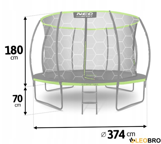 Батут Neo-Sport Premium 374 см с внутренней сеткой (NS-12C221) - 4