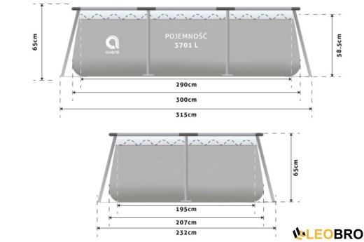Басейн каркасний прямокутний Avenli 300х65см 15в1 (2815) - 2