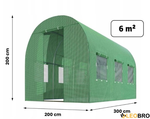 Садовая теплица с окнами Plonos 6m2 Зеленая = 200х300х200 см (4910-A) - 6