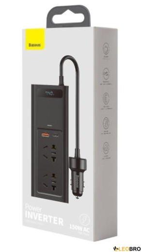Автомобільний інвертор Baseus 150W (220V CN/EU) Чорний (CRNBQ-A01) - 4