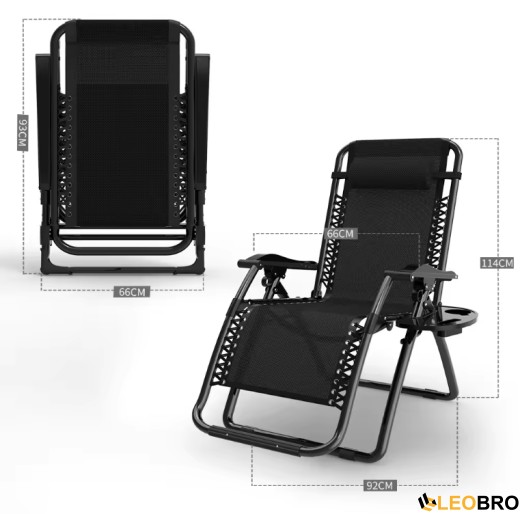 Розкладне крісло шезлонг Zero Gravity LEOBRO Чорне - 3