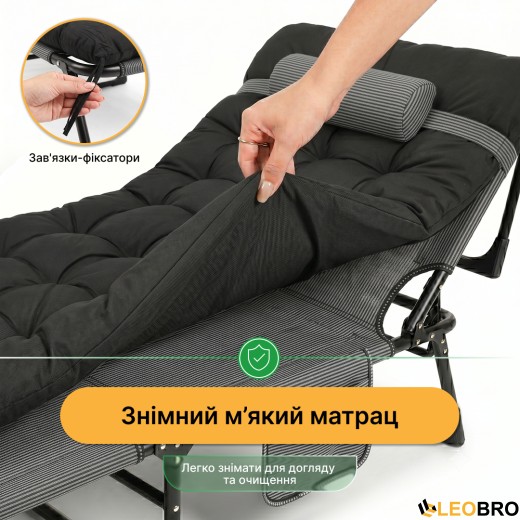 Розкладне ліжко до 150 кг з подушкою LEOBRO Темно-сіре - 12