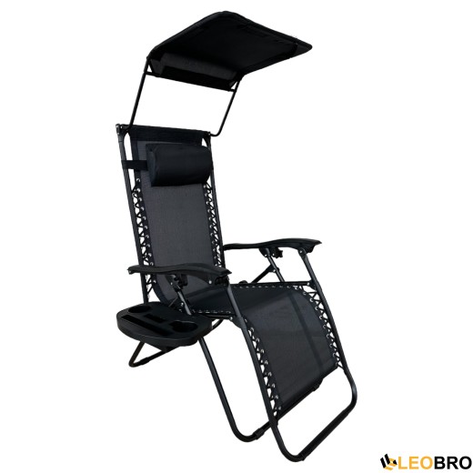 Розкладне крісло шезлонг Zero Gravity LEOBRO з козирком Чорне - 1