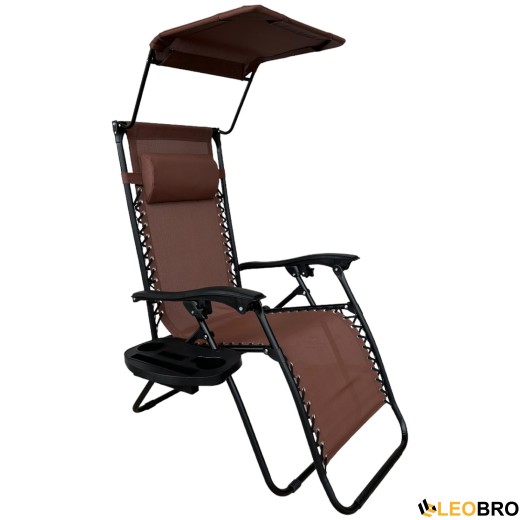 Розкладне крісло шезлонг Zero Gravity LEOBRO з козирком Коричневе - 1