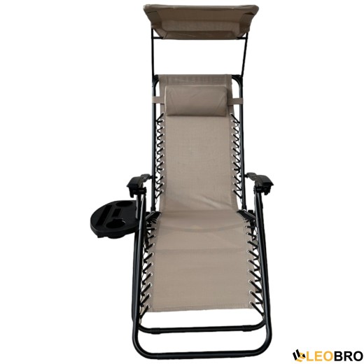 Розкладне крісло шезлонг Zero Gravity LEOBRO з козирком Бежеве - 4