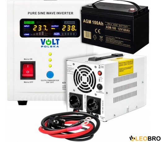Аварійний комплект Volt Polska SINUS PRO 800 E 12/230V 500/800W + Акумулятор VOLT AGM VRLA 100Ah 12V - 1
