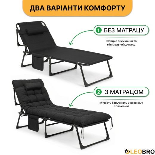 Раскладная кровать (раскладушка) с подушкой LEOBRO Темно-серая (FB-S04-PPB) - 8