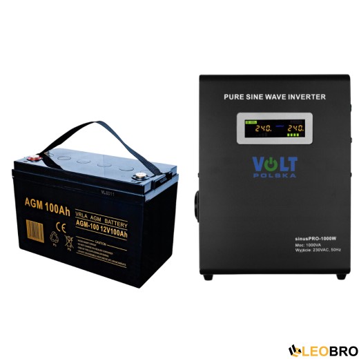 Комплект Volt Polska SINUS PRO 800 W 12/230V 500/800W + Акумулятор VOLT AGM VRLA 100Ah 12V - 1