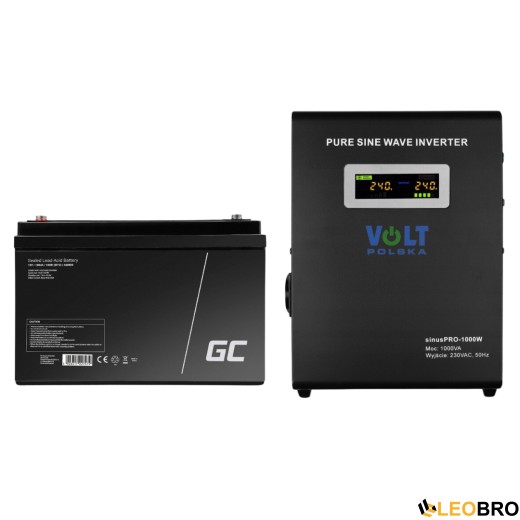 Комплект Volt Polska SINUS PRO 1000 W 12/230V 700/1000W + Акумулятор Green Cell AGM VRLA 100Ah 12V - 1