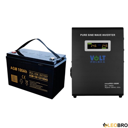 Комплект Volt Polska SINUS PRO 1000 W 12/230V 700/1000W + Акумулятор VOLT AGM VRLA 100Ah 12V - 1