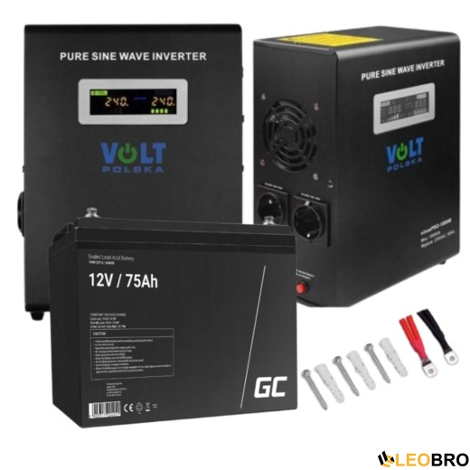 Аварійний комплект живлення Volt Polska SINUS PRO 800 W 12/230V 500/800W + Акумулятор Green Cell AGM VRLA 75Ah 12V - 1