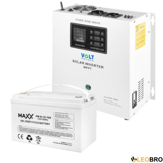 Аварійний комплект Гібридний ДБЖ/інвертор Volt Polska SINUS PRO 1500 S + Акумулятор 4SUN MAXX GEL 120 Ah - 1