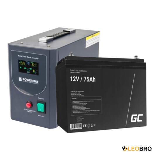 Аварийный комплект Powermat 800 VA 12/230V 640W/800VA + Аккумулятор Green Cell AGM VRLA 75Ah 12V - 1