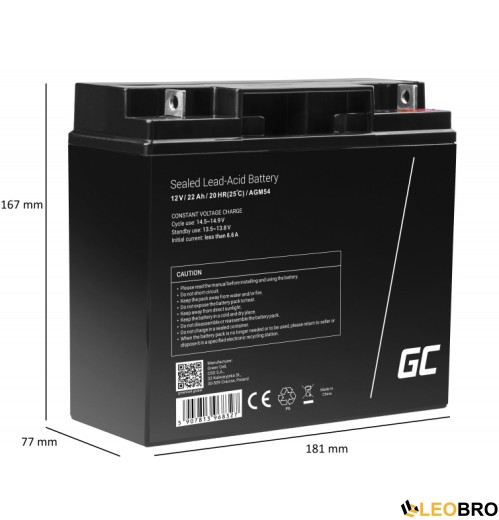 Акумулятор для ДБЖ Green Cell AGM VRLA 22Ah 12V (AGM54) - 5