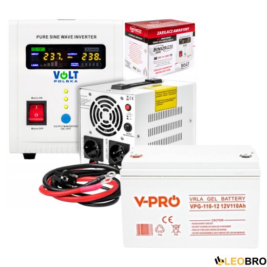 Аварійний комплект Volt Polska SINUS PRO 500 E 12/230V 350/500W + Акумулятор VOLT GEL 110Ah 12V - 1