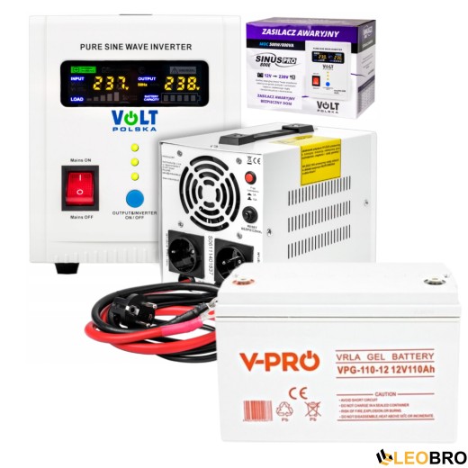 Аварійний комплект Volt Polska SINUS PRO 800 E 12/230V 500/800W + Акумулятор Green Cell AGM VRLA 100Ah 12V - 1