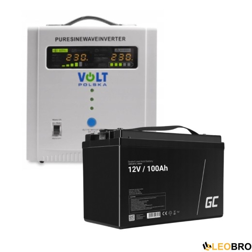 Аварійний комплект Volt Polska SINUS PRO 2000 E 12/230V 1250/2000W + Акумулятор Green Cell AGM 100Ah 12V - 1