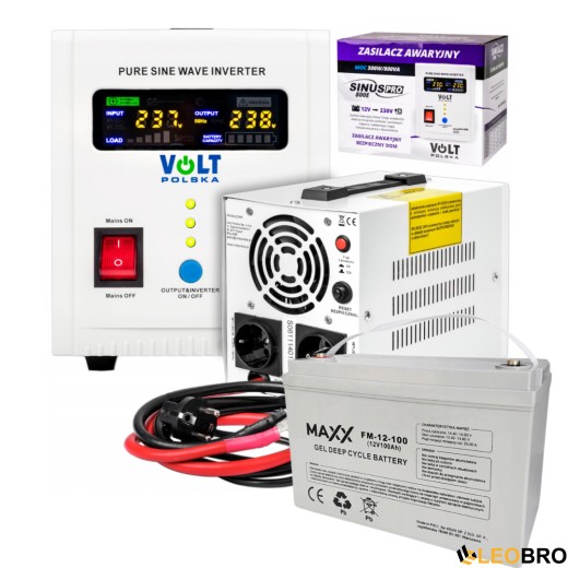 Аварійний комплект Volt Polska SINUS PRO 800 E 12/230V 500/800W + 4SUN MAXX GEL DEEP CYCLE 100Ah 12V - 1
