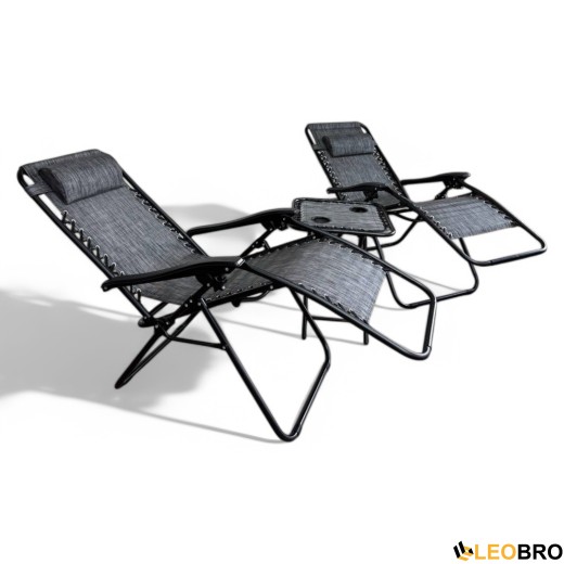 Комплект 2 шезлонгів Zero Gravity LEOBRO: + столик темно-сірого кольору (HT-167A3 DARK GREY) - 2