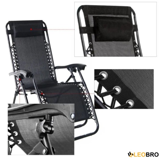 Розкладне крісло шезлонг LEOBRO Zero Gravity Чорне (HT-167D BLACK) - 3