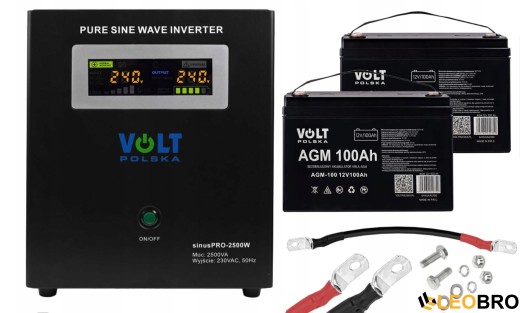 ДБЖ / Інвертор Volt Polska SINUS PRO 2500 W 24/230V 1800/2500W + Акумулятор VOLT AGM 100Ah 2 шт - 1