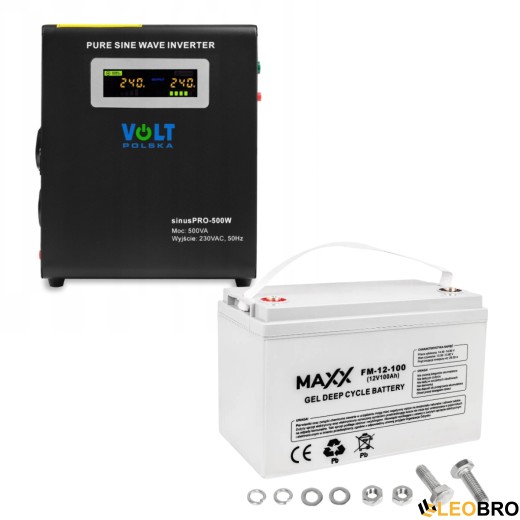 ДБЖ / Інвертор Volt Polska SINUS PRO 500 W 12/230V 300/500W + Акумулятор гелевий 4SUN MAXX GEL 100 Ah - 1