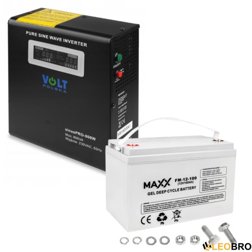 Комплект Volt Polska SINUS PRO 800 W 12/230V 500/800W + Акумулятор гелевий 4SUN MAXX GEL 100 Ah - 1