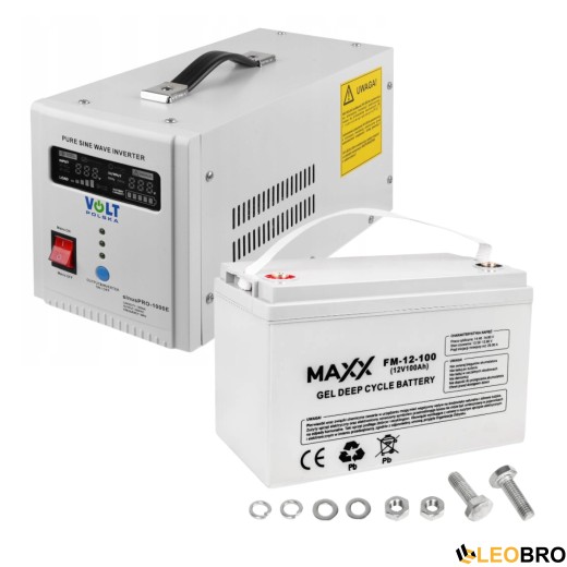 Комплект Volt Polska SINUS PRO 1000E W 12/230V 700/1000W + Акумулятор гелевий 4SUN MAXX GEL 100 Ah - 1